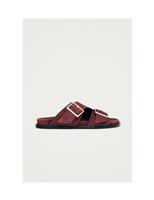 Alohas Suede Crossover Buckle Flat Sandals Burgundy