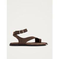 Alohas Leather Buckle Flat Slingback Sandals Brown