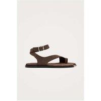 Alohas Leather Buckle Flat Slingback Sandals Brown