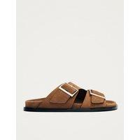 Alohas Suede Crossover Buckle Flat Sandals Brown