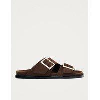 Alohas Leather Buckle Flat Sliders Brown