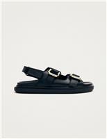 Alohas Leather Buckle Flat Slingback Sandals Black