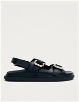 Leather Buckle Flat Slingback Sandals