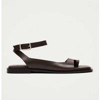 Alohas Leather Buckle Ankle Strap Flat Sandals Brown