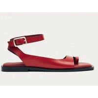 Alohas Leather Buckle Ankle Strap Flat Sandals Red