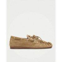 Alohas Suede Lace Up Flat Loafers Beige