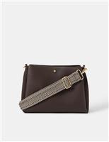 Faux Leather Webbing Strap Cross Body Bag