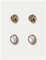 2 Pk Pearl Molten Stud Earrings