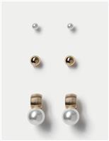 3 Pack Pearl Effect Stud Earrings