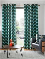 Orla Kiely Block Stem Pure Cotton Eyelet Curtains Green Mix