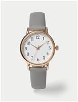 Grey Minimalist Faux Leather Strap Watch