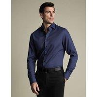 Charles Tyrwhitt Slim Fit Non Iron Pure Cotton Textured Shirt Blue Denim