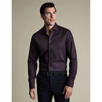 Charles Tyrwhitt Slim Fit Non Iron Pure Cotton Textured Shirt Burgundy