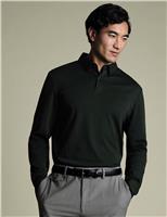 Charles Tyrwhitt Pure Cotton Jersey Long Sleeve Polo Shirt Dark Green