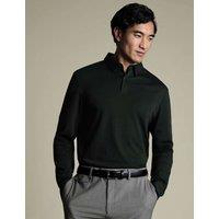 Charles Tyrwhitt Pure Cotton Jersey Long Sleeve Polo Shirt Dark Green