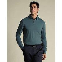 Charles Tyrwhitt Pure Cotton Jersey Long Sleeve Polo Shirt Teal Green