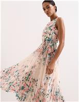 Phase Eight Chiffon Floral Pleated Midi Tea Dress Light Pink Mix