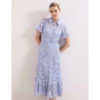 Phase Eight Lace Collared Midi Shirt Dress Light Blue Mix