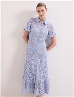 Lace Collared Midi Shirt Dress