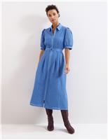 Cotton Rich Textured Midi Shirt Dress