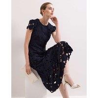 Phase Eight Lace Cutwork Detail Midi Skater Dress Navy