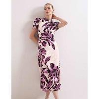 Phase Eight Floral High Neck Midi Waistwed Dress Cream Mix