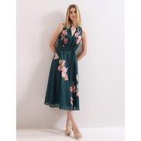 Phase Eight Floral V-Neck Midi Skater Dress Teal Mix