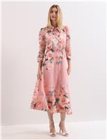 Phase Eight Floral Tie Waist Midi Shirt Dress Light Pink Mix