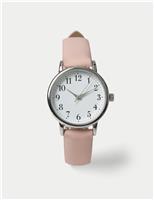 Pink Minimalist Faux Leather Strap Watch