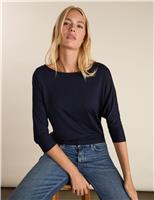 BAUKJEN Jersey Boat Neck Relaxed Top Navy