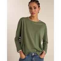 BAUKJEN Pure Cotton Jersey Relaxed Contrast Top Khaki
