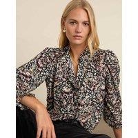 BAUKJEN Printed Frill Neck Blouse Black Mix