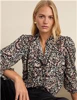BAUKJEN Printed Frill Neck Blouse Black Mix