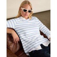 BAUKJEN Pure Cotton Striped Round Neck Top Light Blue Mix