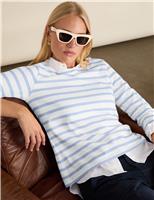 BAUKJEN Pure Cotton Striped Round Neck Top Light Blue Mix