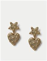 Star Heart Textured Drop Earrings