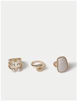 M&S 3 Pack Pearl Ring Set Gold