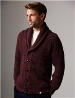 Peregrine Pure Merino Wool Ribbed Shawl Neck Cardigan Burgundy