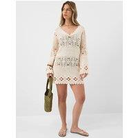 ACCESSORIZE Pure Cotton Knitted V-Neck Mini Beach Dress Natural