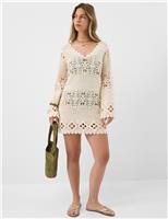 Pure Cotton Knitted V-Neck Mini Beach Dress