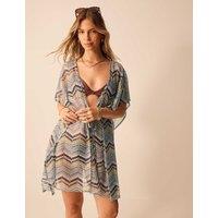 ACCESSORIZE Striped V-Neck Tie Waist Mini Kaftan Multi