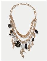 Multi Row Shell Pearl Charm Necklace