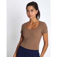 Lilybod Hague Cloud Core Scoop Neck Crop T-Shirt Medium Brown
