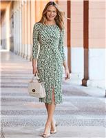 Printed Ruched Midi Dress