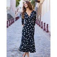 SOSANDAR Polka Dot V-Neck Twist Front Skater Dress Blue Mix
