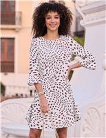 Spot Print Ruffle Mini Shift Dress