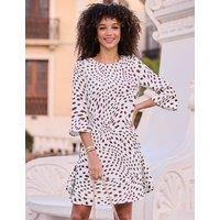 SOSANDAR Spot Print Ruffle Mini Shift Dress Brown Mix
