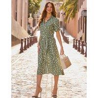 SOSANDAR Fleck Print Zip Front Midi Shirt Dress Khaki Mix