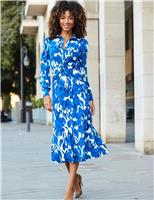 Floral Print Twist Front Midi Shirt Dress