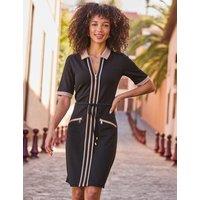 SOSANDAR Zip Neck Knee Length Waisted Dress Black